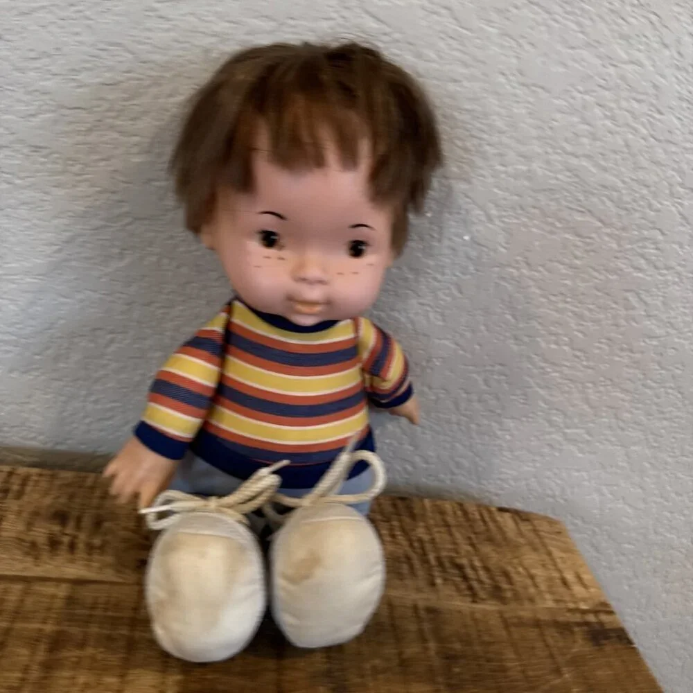 1974 Vintage Fisher Price Joey Lapsitter Doll #206 Tie Shoe Laces Striped Shirt